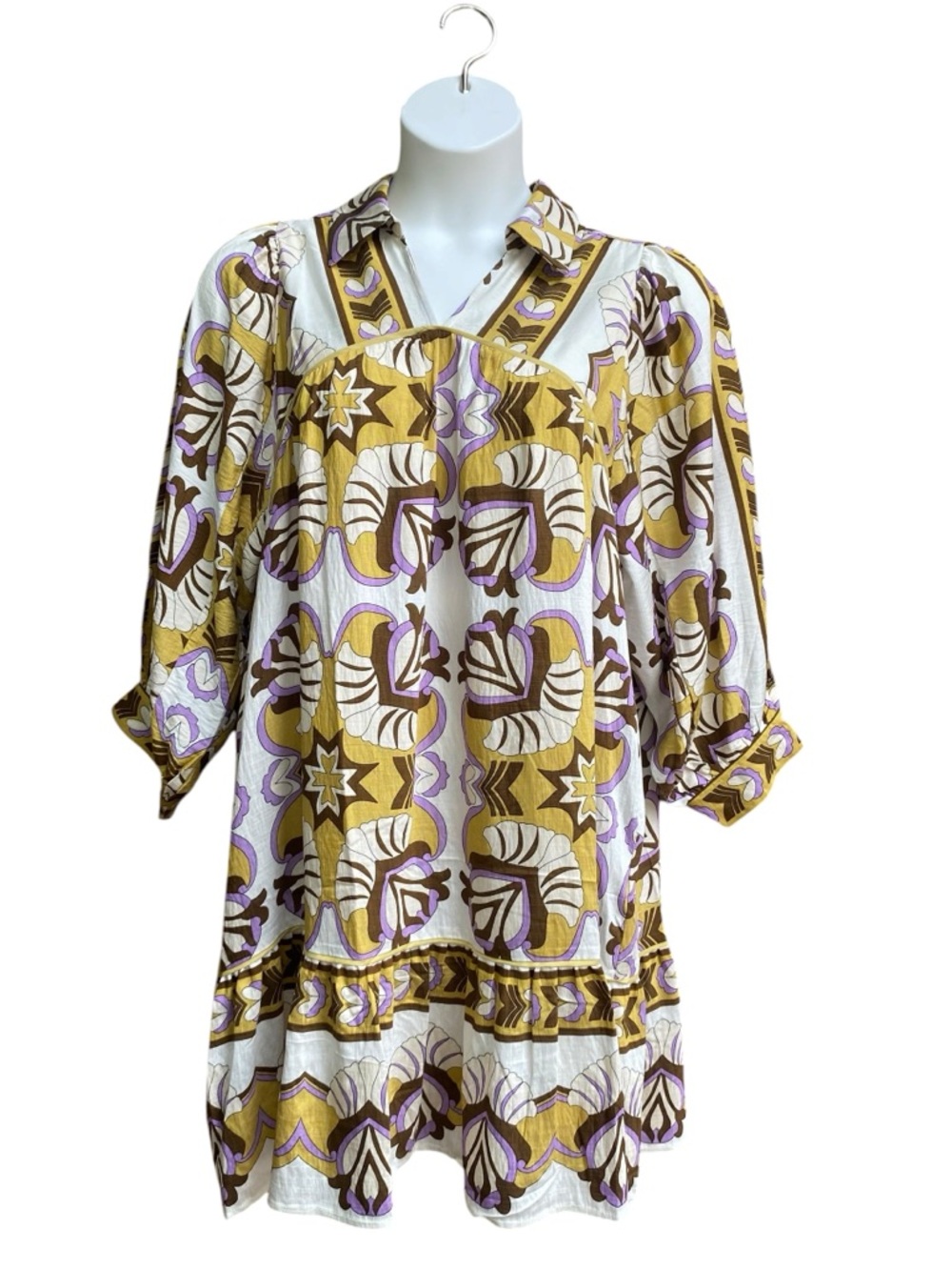 Umgee Boutique Retro Style Boho Print Mini Dress Womens Size Large NWT Purple